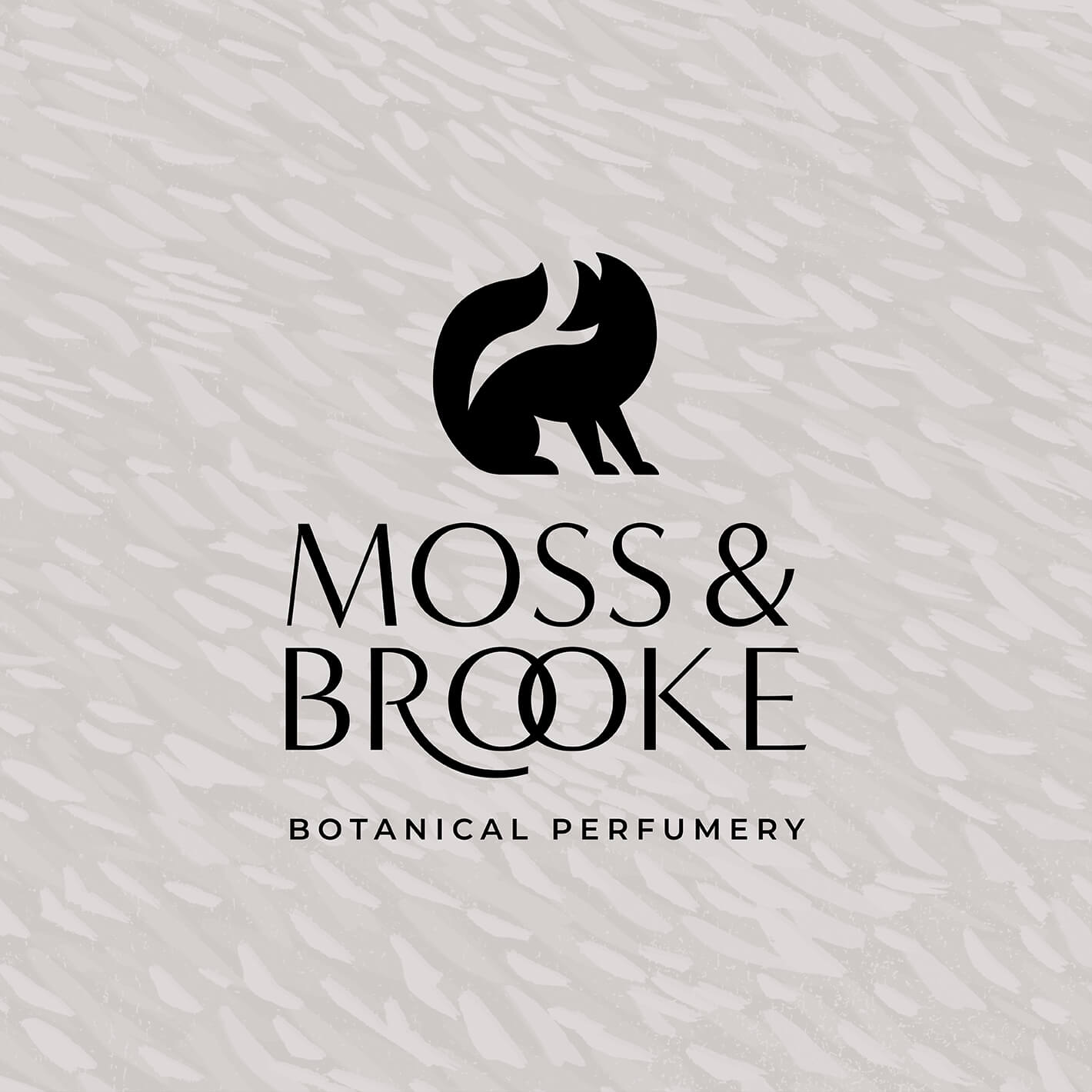 custom linoprint background texture and flexible brand logo created for moss and brooke perfume brand