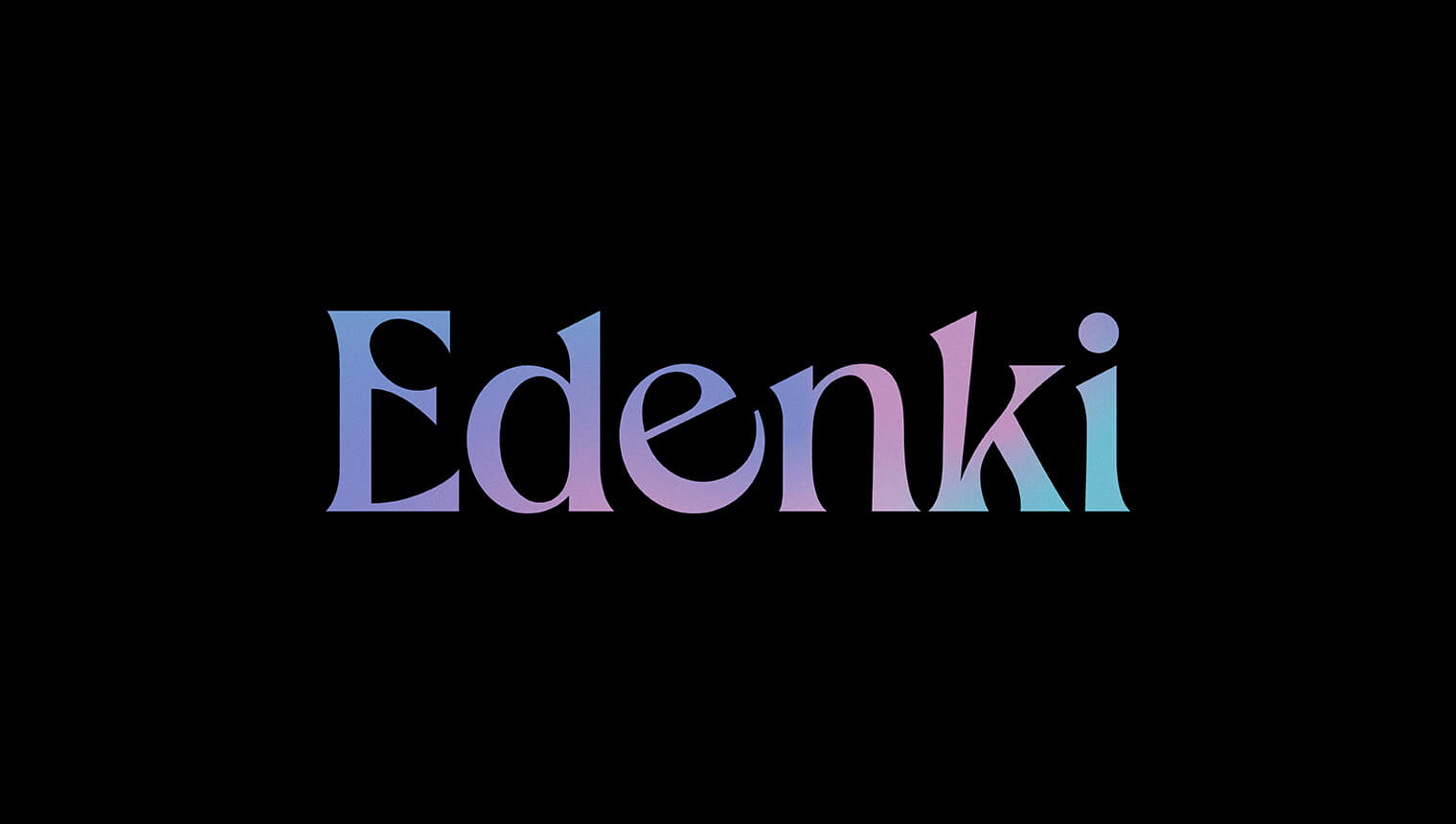 The thumbnail for the Edenki rebranding case study showing a gradient-coloured version of the Edenki logo on a black background.