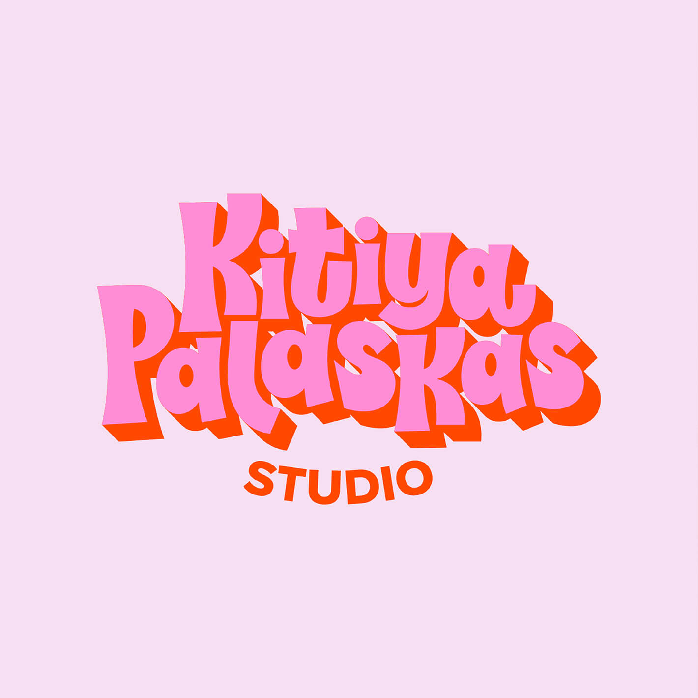 Brand designer portfolio image showing the Kitiya Palaksas studio logo in bright pink and red on a pale pink background.
