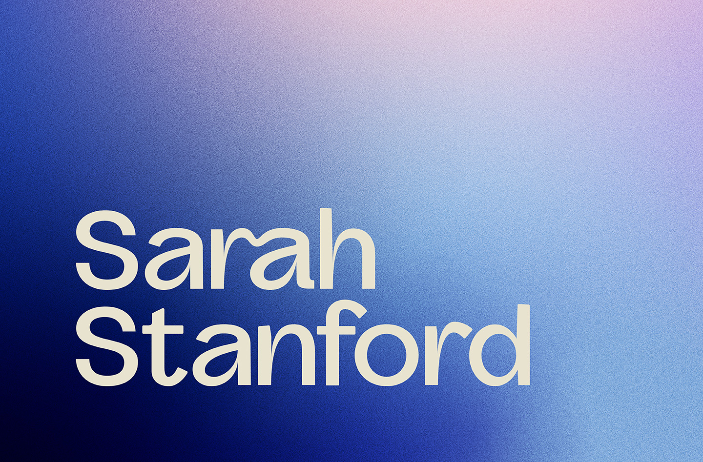Rebranding case study thumbnail for Sarah Stanford showing the sans serif logo on a purple and blue gradient background